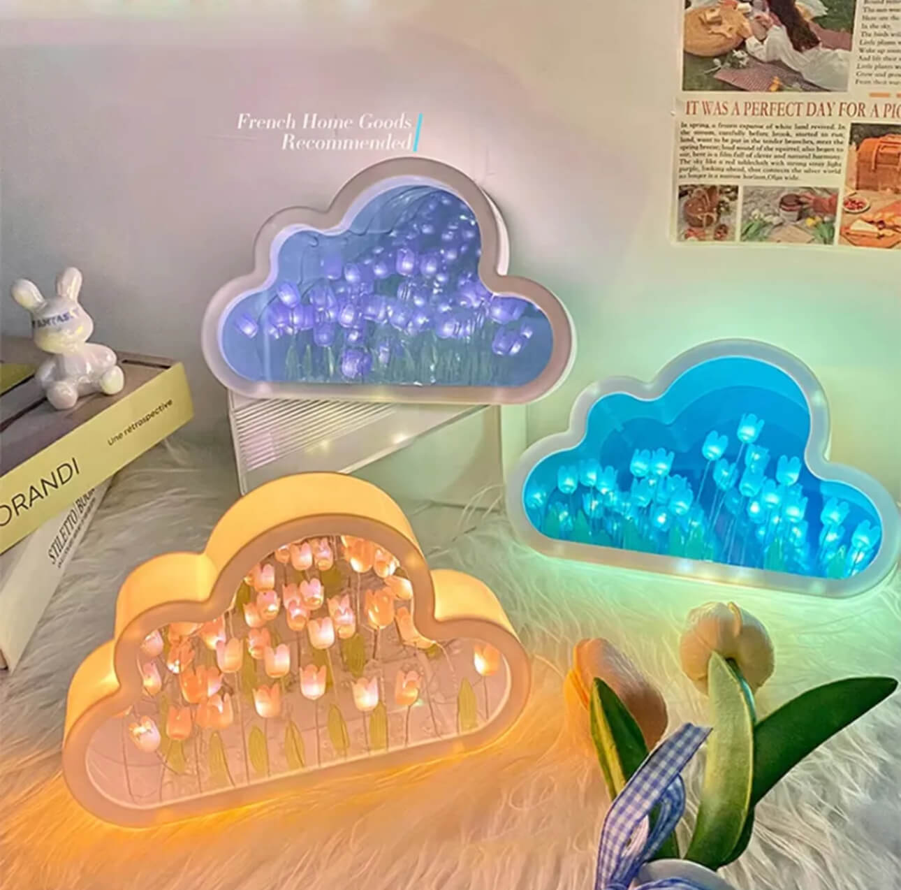 Creative Handmade LED Night Light Mirror DIY Tulip Flower Table Lamp Home Decoration Tulip Lamp